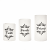 EcoGecko Set of 3 4", 5", 6" Real Wax Flameless LED Candles with Faith Family Friends Decal Battery Operated Inspirational Home Decor with 5 Hour Time