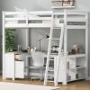 Full Size Loft Bed with U-shaped Desk, Drawers and Storage Shelves, White