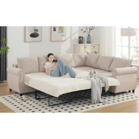 [NEW ARRIVED] [VIDEO PROVIDED] Sleeper Sofa, 2 in 1 Pull Out Couch Bed,6 seater sofa bed, L Shaped Sleeper Sectional Sofa Couch,Riveted sofa,104'' Lar