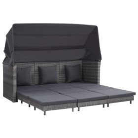 Extendable 3-Seater Sofa Bed with Roof Poly Rattan Gray