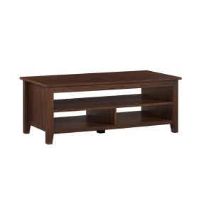 Coastal Grooved Panel Coffee Table with Lower Shelf ‚Äì Dark Walnut