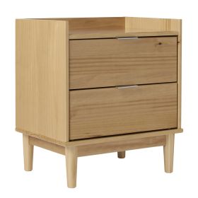 Mid-Century Modern 2-Drawer Solid Wood Nightstand ‚Äì Natural Pine