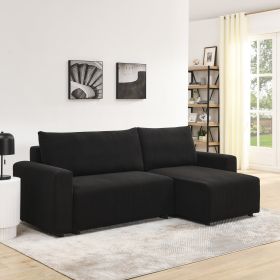 Modular Corduroy Upholstered 3 Seater Sofa Bed with Storage for Home Apartment Office Living Room, Free Combination, L Shaped , Black