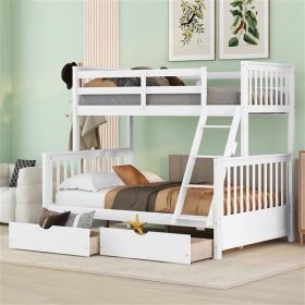 Twin-Over-Full Bunk Bed with Ladders and Two Storage Drawers (White)