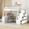 Twin Size Loft Bed with 7 Drawers 2 Shelves and Desk - White