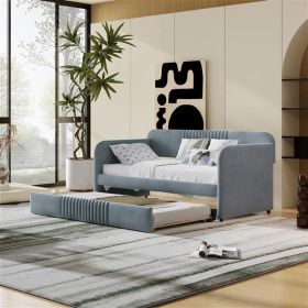 Upholstered Daybed Sofa Bed Twin Size With Trundle Bed and Wood Slat, Gray