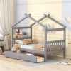 Twin Size Wooden House Bed with Drawers, Gray