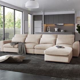 U_Style Modern Large L-Shape Feather Filled Sectional Sofa, Convertible Sofa Couch with Reversible Chaise for Living Room