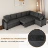 124.8"L-shaped Sofa Convertible Sofa Bed Pull Out Sofa Sleeper with Two Back Pillows, Two USB Ports and Two Power Sockets for Living Room, Gray (Old S