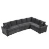 124.8"L-shaped Sofa Convertible Sofa Bed Pull Out Sofa Sleeper with Two Back Pillows, Two USB Ports and Two Power Sockets for Living Room, Gray (Old S