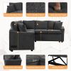 124.8"L-shaped Sofa Convertible Sofa Bed Pull Out Sofa Sleeper with Two Back Pillows, Two USB Ports and Two Power Sockets for Living Room, Gray (Old S