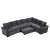 124.8"L-shaped Sofa Convertible Sofa Bed Pull Out Sofa Sleeper with Two Back Pillows, Two USB Ports and Two Power Sockets for Living Room, Gray (Old S