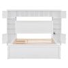 Queen Size Wooden Bed With All-in-One Cabinet, Shelf and Sockets,Twin XL Trundle,White