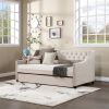 Upholstered Daybed with Trundle, Twin Size Frame, Beige Velvet