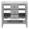 36" Bathroom Vanity with Ceramic Basin, Two Cabinets and Drawers, Open Shelf, Solid Wood Frame, Grey (OLD SKU: SY999101AAE)