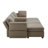 Modular Sectional Sofa Couch Bed with Storage 6 Seater, Sleeper Sofa Bed Couch with Reversible Chaise Ottomans, Adjustable Arms and Backs - Brown