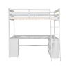 Full Size Loft Bed with U-shaped Desk, Drawers and Storage Shelves, White