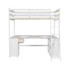 Full Size Loft Bed with U-shaped Desk, Drawers and Storage Shelves, White