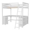 Full Size Loft Bed with U-shaped Desk, Drawers and Storage Shelves, White