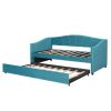 Upholstered Daybed Sofa Bed Twin Size With Trundle Bed and Wood Slat ,Blue