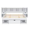 Queen Size Wood Platform Bed with Multi-storage Headboard and a Drawer, White(Expected Arrival Time: 6.16)