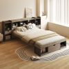 Queen Size Wood Platform Bed with Multi-storage Headboard and a Drawer, Gray