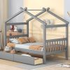 Twin Size Wooden House Bed with Drawers, Gray