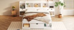 Queen Size Wood Platform Bed with Multi-storage Headboard and a Drawer, White(Expected Arrival Time: 6.16)