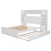 Queen Size Wooden Bed With All-in-One Cabinet, Shelf and Sockets,Twin XL Trundle,White