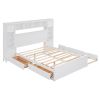 Queen Size Wooden Bed With All-in-One Cabinet, Shelf and Sockets,Twin XL Trundle,White