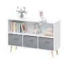 Kids bookcase with Collapsible Fabric Drawers, Children's Book Display, Toy Storage Cabinet Organizer, White+Gray