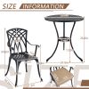 3 Piece Bistro Table Set Cast Aluminum Outdoor Patio Furniture with Umbrella Hole and Grey Cushions for Patio Balcony, Black