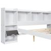 Queen Size Wood Platform Bed with Multi-storage Headboard and a Drawer, White(Expected Arrival Time: 6.16)