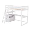 Twin Size Loft Bed with Desk and Shelves, Two Built-in Drawers, White