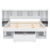 Queen Size Wood Platform Bed with Multi-storage Headboard and a Drawer, White(Expected Arrival Time: 6.16)