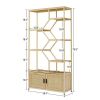 Rattan bookshelf 7 tiers Bookcases Storage Rack with cabinet for Living Room Home Office, Natural, 39.4'' W x 13.8'' D x 75.6'' H.