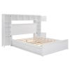 Queen Size Wooden Bed With All-in-One Cabinet, Shelf and Sockets,Twin XL Trundle,White