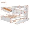 Queen Size Wooden Bed With All-in-One Cabinet, Shelf and Sockets,Twin XL Trundle,White