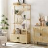 Rattan bookshelf 7 tiers Bookcases Storage Rack with cabinet for Living Room Home Office, Natural, 39.4'' W x 13.8'' D x 75.6'' H.