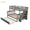 Stairway Twin-Over-Full Bunk Bed with Twin size Trundle, Storage and Guard Rail for Bedroom, Dorm, for Adults, Gray(OLD SKU :LT000119AAE)