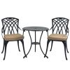 3 Piece Bistro Table Set Cast Aluminum Outdoor Patio Furniture with Umbrella Hole and Grey Cushions for Patio Balcony, Black