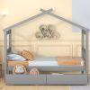 Twin Size Wooden House Bed with Drawers, Gray