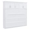 Queen Size Murphy Bed Wall Bed with Top Cabinets,White