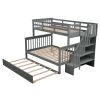 Stairway Twin-Over-Full Bunk Bed with Twin size Trundle, Storage and Guard Rail for Bedroom, Dorm, for Adults, Gray(OLD SKU :LT000119AAE)