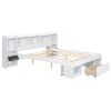 Queen Size Wood Platform Bed with Multi-storage Headboard and a Drawer, White(Expected Arrival Time: 6.16)