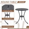 3 Piece Bistro Table Set Cast Aluminum Outdoor Patio Furniture with Umbrella Hole and Grey Cushions for Patio Balcony, Black