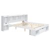 Queen Size Wood Platform Bed with Multi-storage Headboard and a Drawer, White(Expected Arrival Time: 6.16)