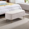 Ivory White Storage Ottoman Bench for End of Bed Gold Legs, Modern Ivory White Faux Fur Entryway Bench Upholstered Padded with Storage for Living Room