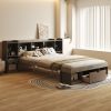 Queen Size Wood Platform Bed with Multi-storage Headboard and a Drawer, Gray