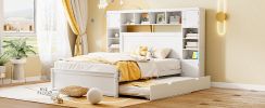 Queen Size Wooden Bed With All-in-One Cabinet, Shelf and Sockets,Twin XL Trundle,White